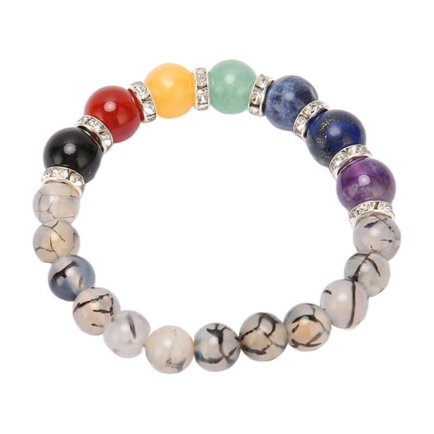 Pulsera de cuentas de chakras, 7 chakras, cristales curativos, pulsera de meditación, relajación, alivio del estrés, pulsera de cristal para mujeres y hombres tipo 2