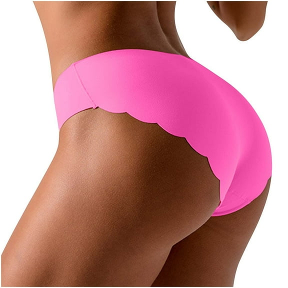 BLTIBY Women's High Waisted Triangle Briefs Solid Color Wave Lace No Trace Elastic Panties Fashion Lightweight Soft Underpants Hot Pink S
