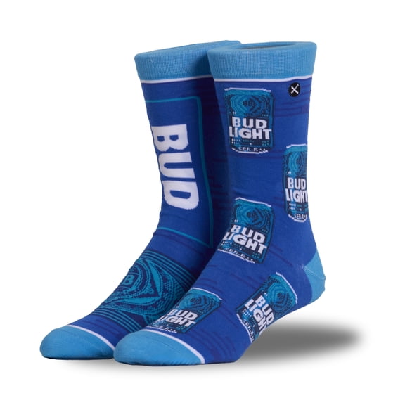 ODD SOX – Bud Light Beer Logo – Novelty Crew Socks – Size Large – Men's 8–12 / Women's 9.5–13.5 –