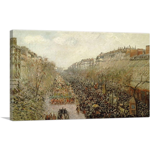 ARTCANVAS Boulevard Montmartre Mardi Gras 1897 Canvas Art Print by Camille Pissarro - Size: 12" x 8" (0.75" Deep)