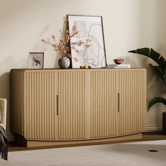 TOPCOMFY 55-Inch Buffet Cabinet with Storage Modern Accent Sideboard with Doors and Shelves Media Console Coffee Bar for Living Room Kitchen Hallway Walnut