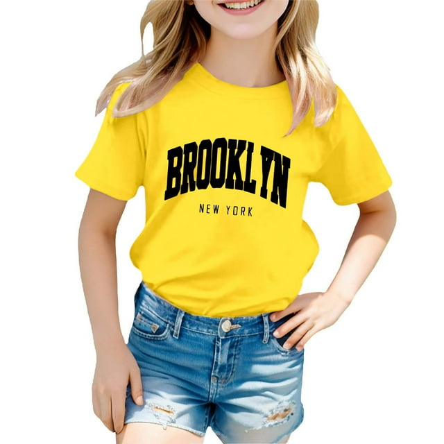 3 T Vêtements Fille Camisole Garçon et Fille Mode Décontractée Imprimé Col Rond Ample Manches Courtes T-Shirt Haut