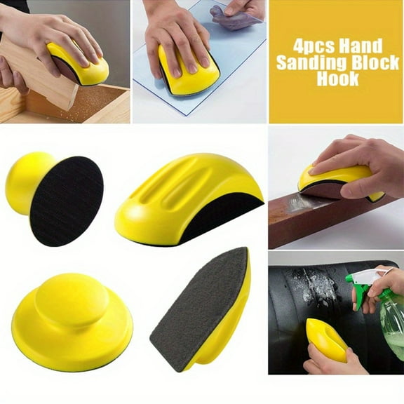4 Piece Hand Sanding Block Set with "Mouse", Round and Detail for 5" Hook & Loop Sanding Discs for Sanding Moldings, Woodworking, Auto Body, Painting and Crafts
