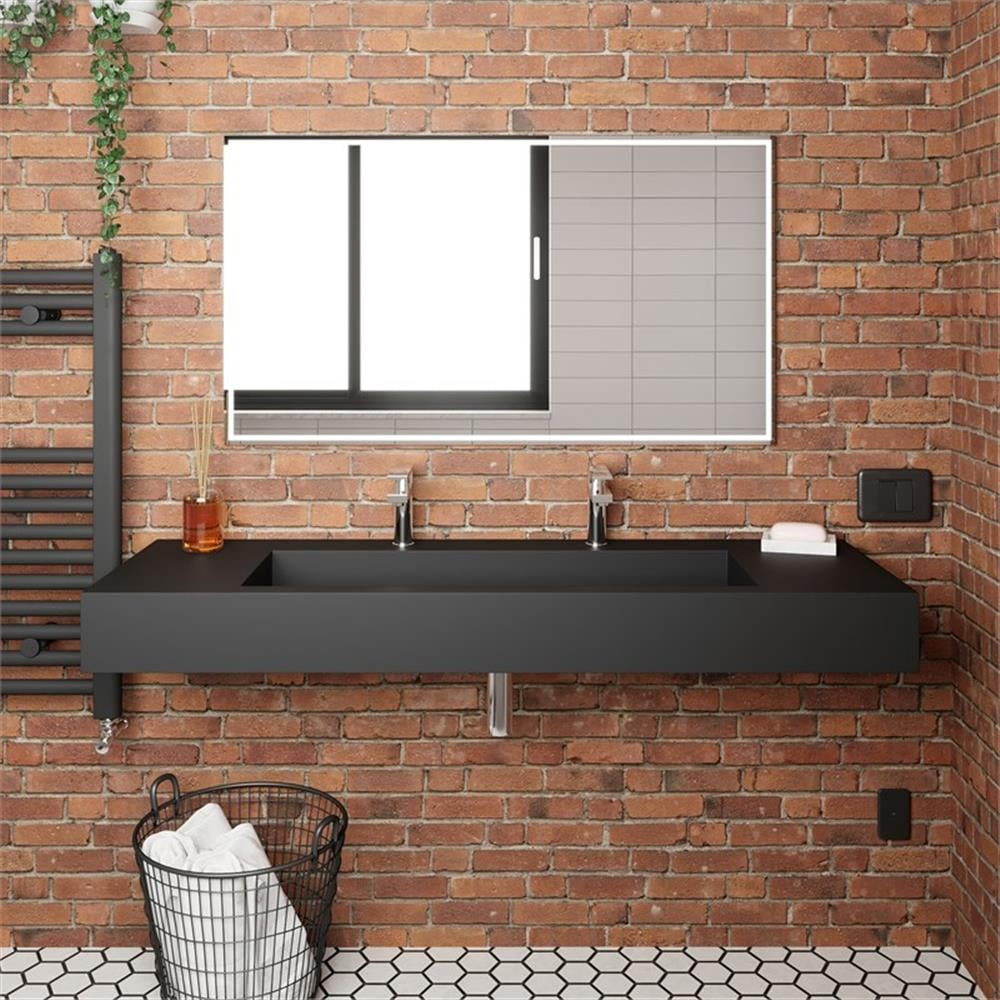 Pyramid 72" Solid Surface Bathroom Sink in Black No Faucet Hole