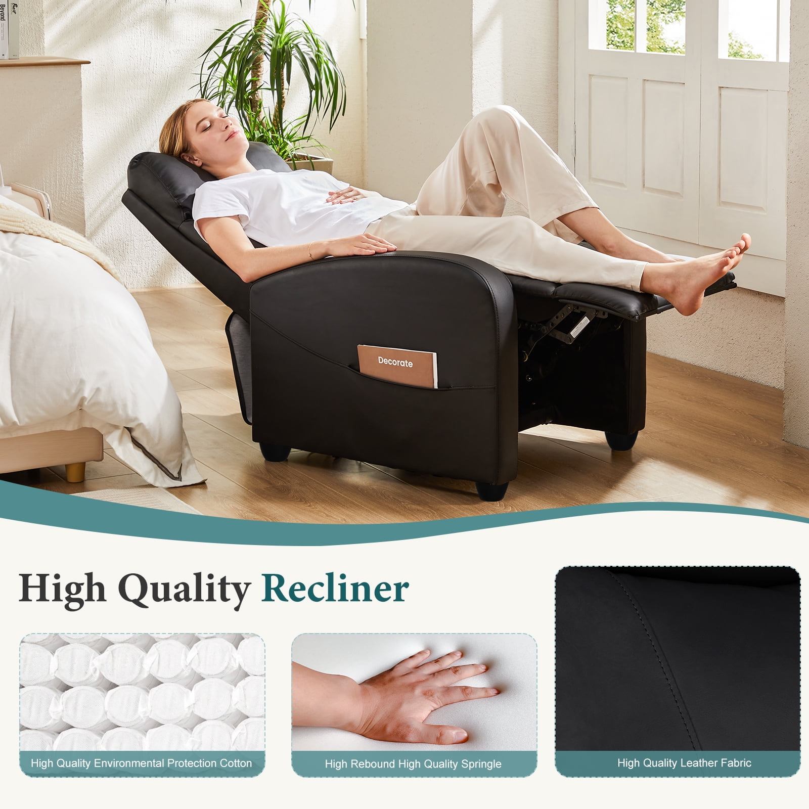 JOINSUN Modern Massage Recliner Chair with Vibration & 160° Lay-Flat Function – Space-Saving Small Sofa for Home Theater, Apartment, or Bedroom, 275lbs Weight Limit, Black