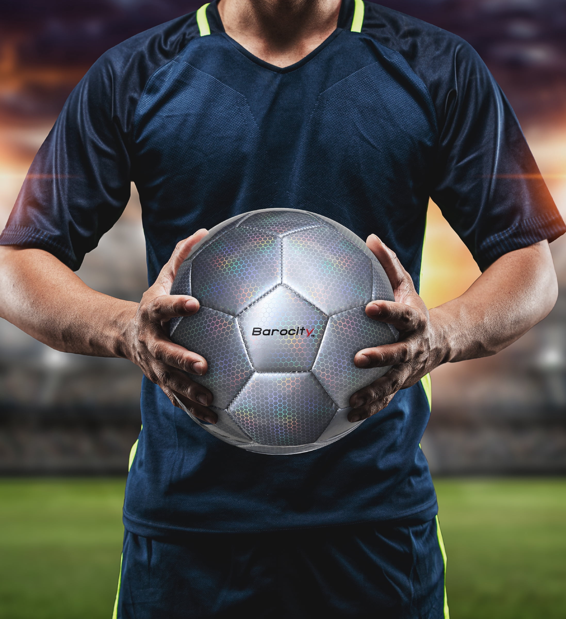Barocity Iridescent Soccer Balls Set of 4 – Black, Gold, Silver and White Official Match Ball with Reflective Hex Pattern, Sport Soccer Balls for Indoor Outdoor Training and Practice Games - Size 5