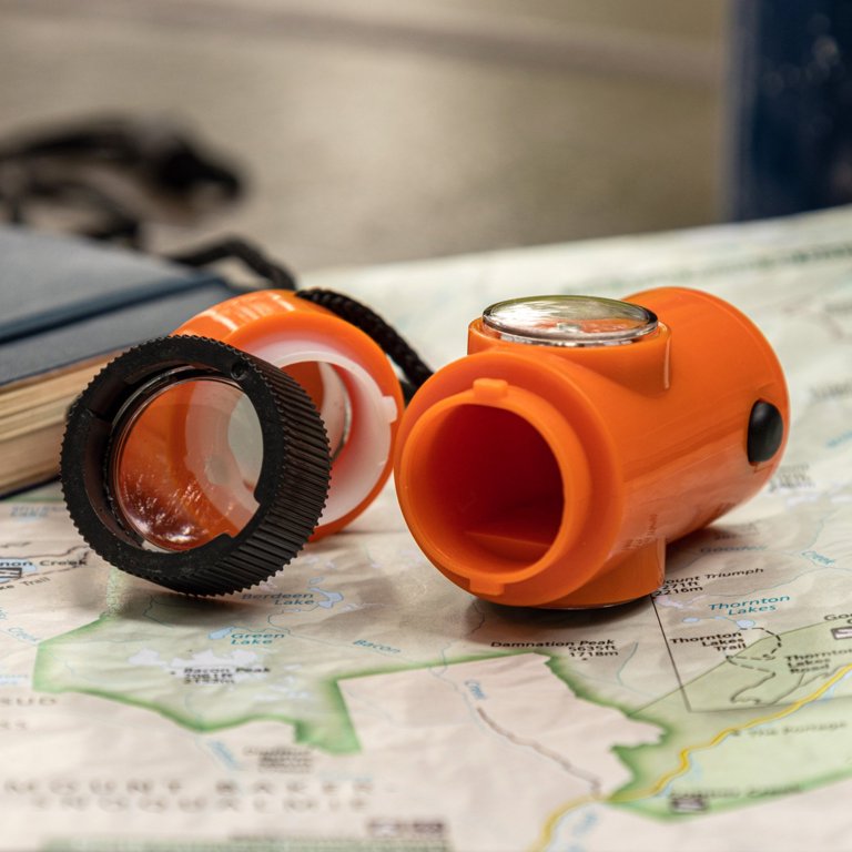 Orange 7-In-1 Survival Whistle with LED Flashlight and Compass