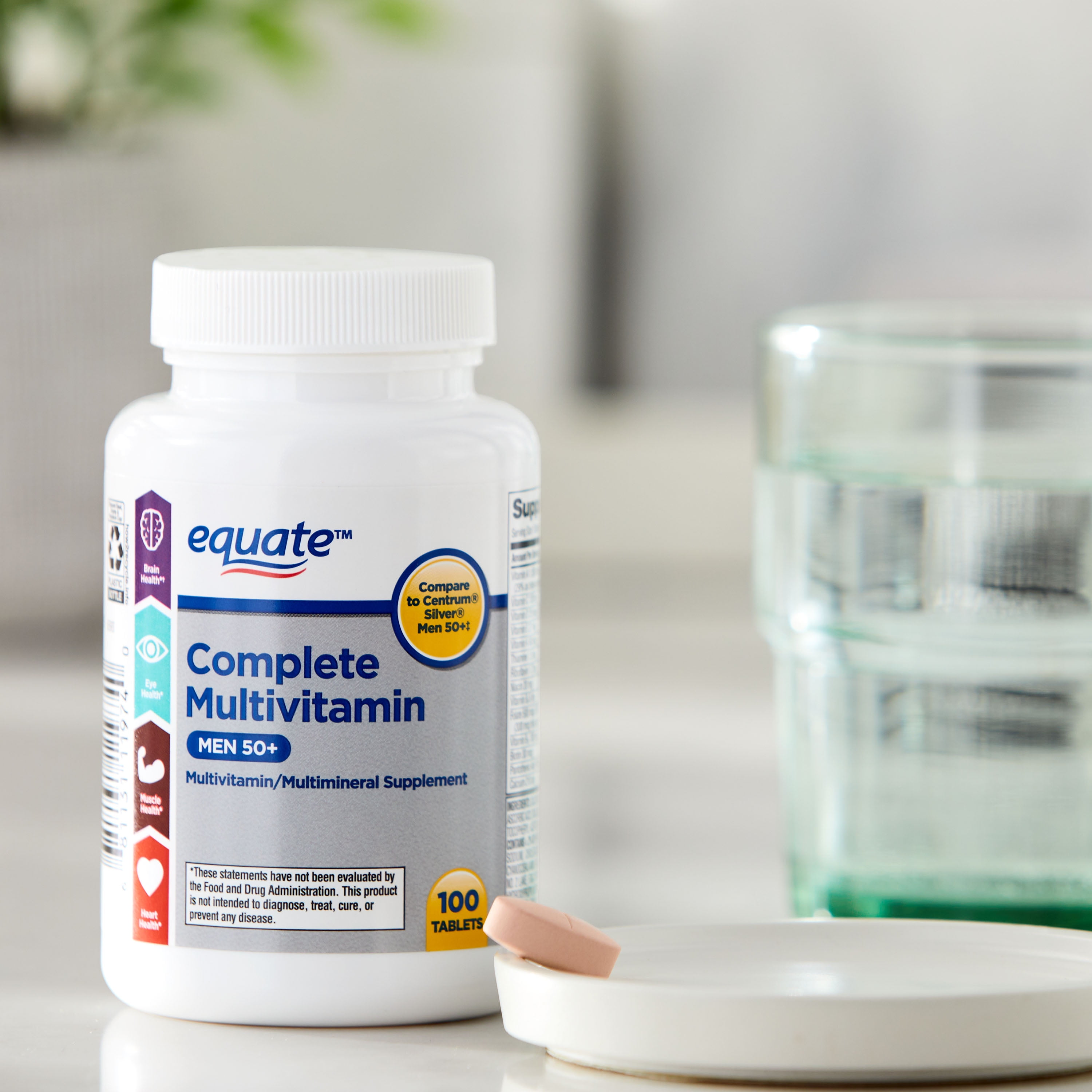(2 pack) Equate Complete Multivitamin/Multimineral Supplement Tablets, Men 50+, 100 Count, Compare to Centrum® Silver® Men 50+