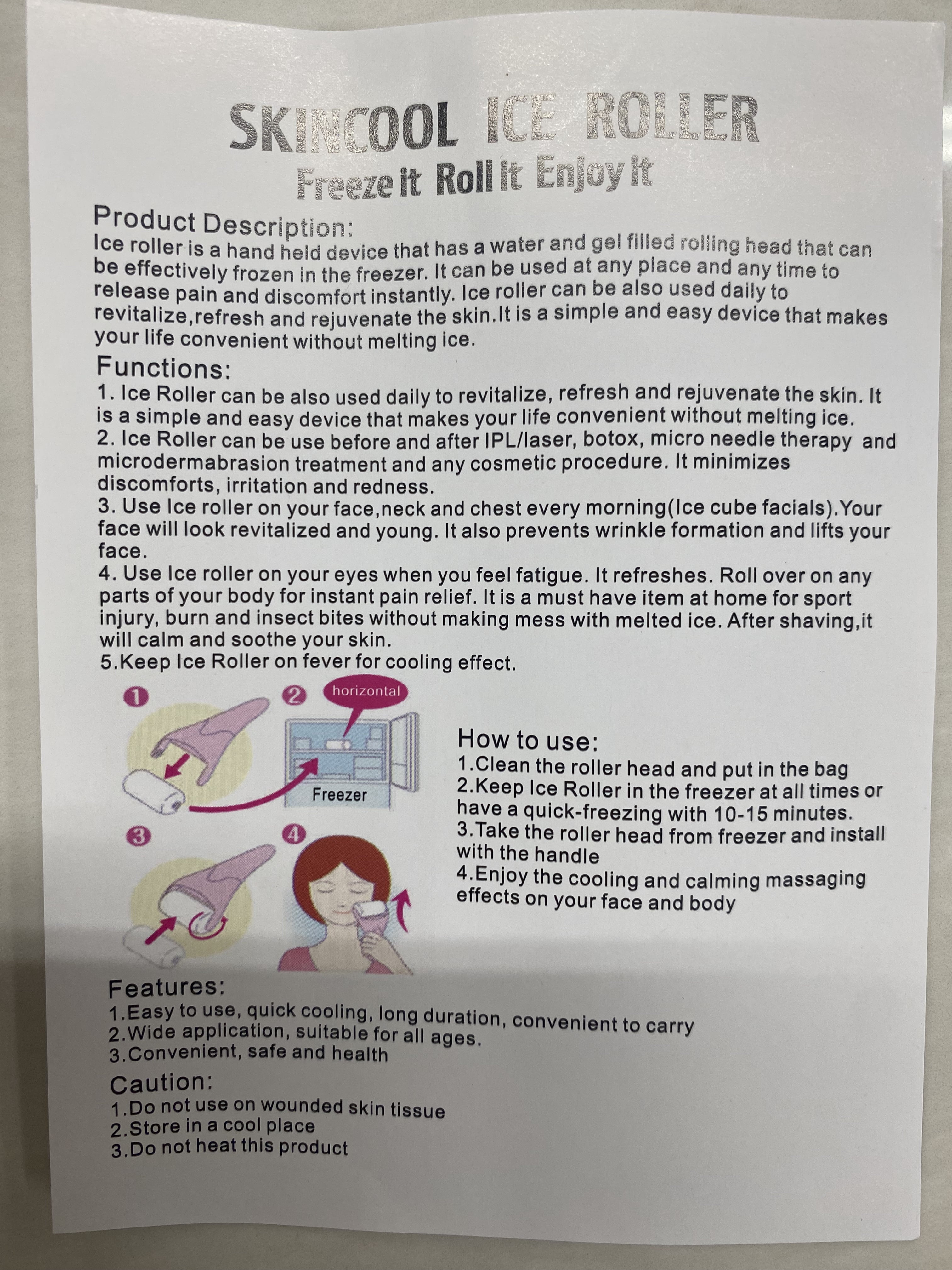 Deluxe ICE roller, daily Revitalize, refresh and rejuvenate skin with hand held freeze it roll devise