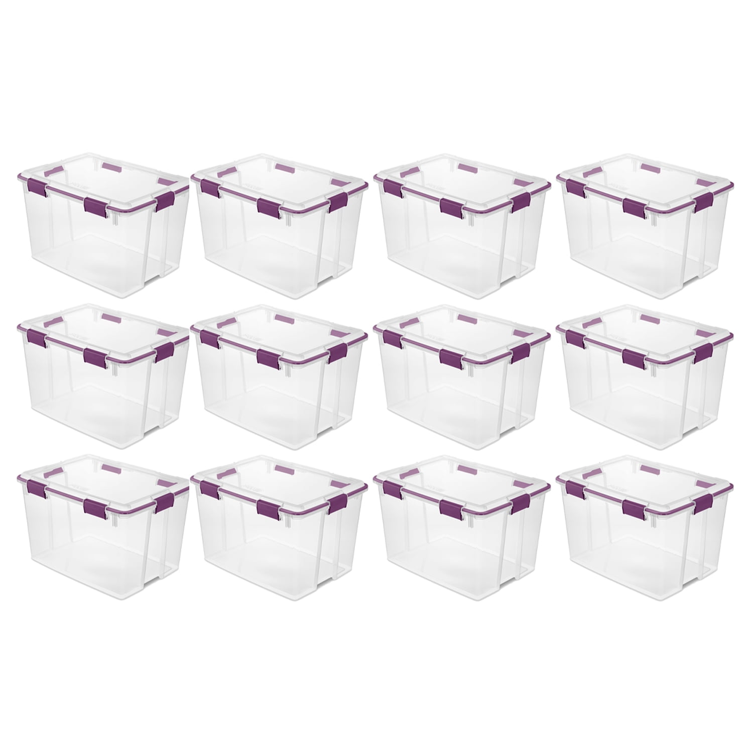 Sterilite 80 Quart Gasket Storage Box w/ Lid & Latches, Clear (12 Pack