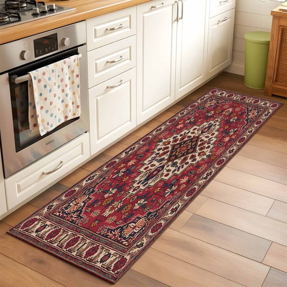 Runner Rug 2 x 6 Ft, Country Boho Washable Non-Slip Floor Mat for Kitchen Hallway/Entryway, Farmhouse Ethnic Abstract Nation Aesthetic Long Kitchen Runner Area Rugs for Living Room, Low-Profile