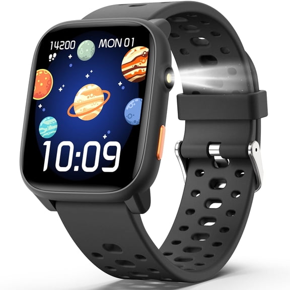 2026 Kids Smart Watch with Puzzle Games, 1.83" Kids Watches Heart Rate, Sleep Monitor, Pedometer, Alarm Clock, Flashlight, Gift for 6-16 Year Old Boys Girls Toys (Black)