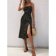 thumbnail image 6 of Women'S Floral Summer Dress Spaghetti Strap Midi Dress Backless Split Dress Vacation Beach Boho Dress Black M, 6 of 9