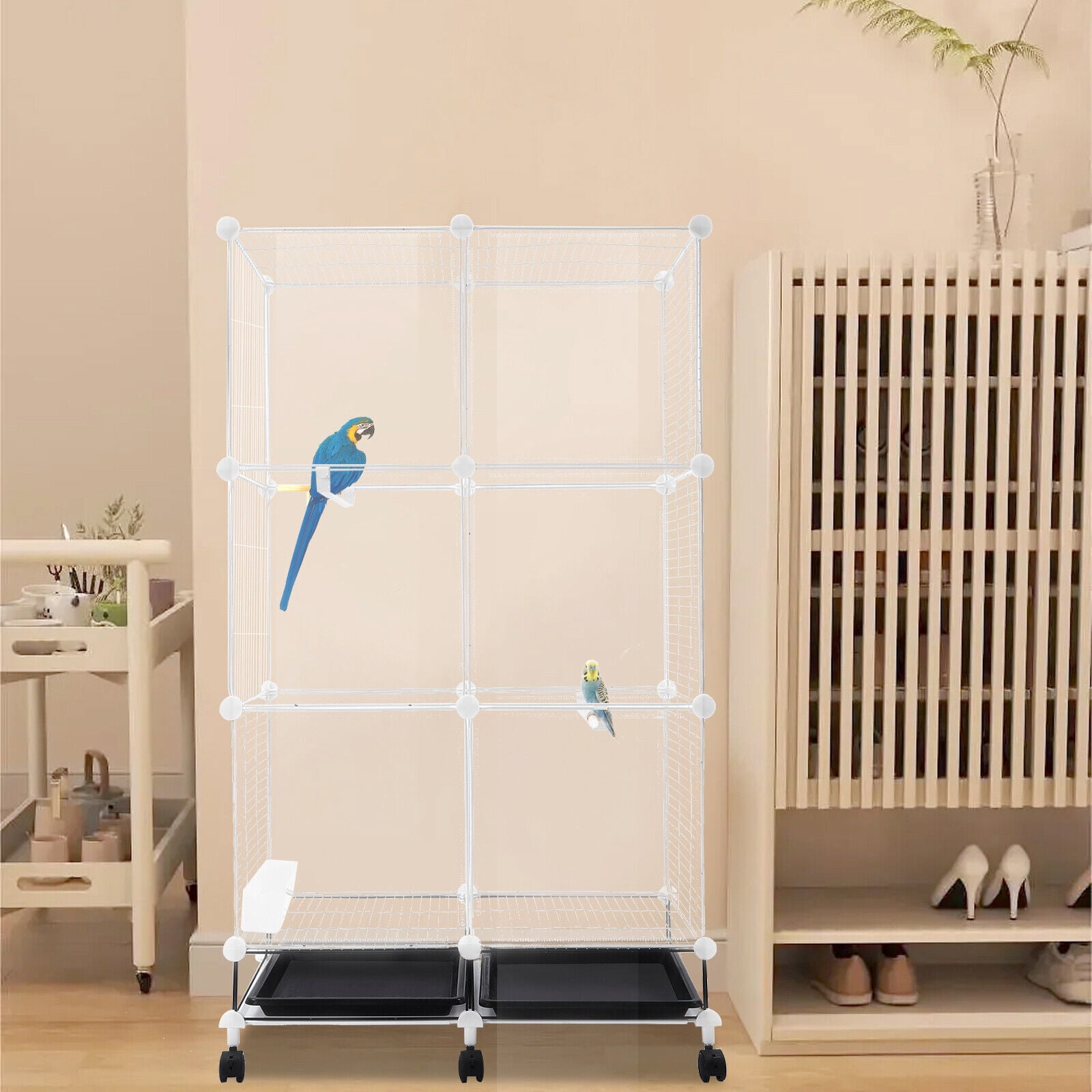 Rectangle Freestanding Bird Cage, Bird Cage with Universal Wheels 29.5*14.6*49.2in