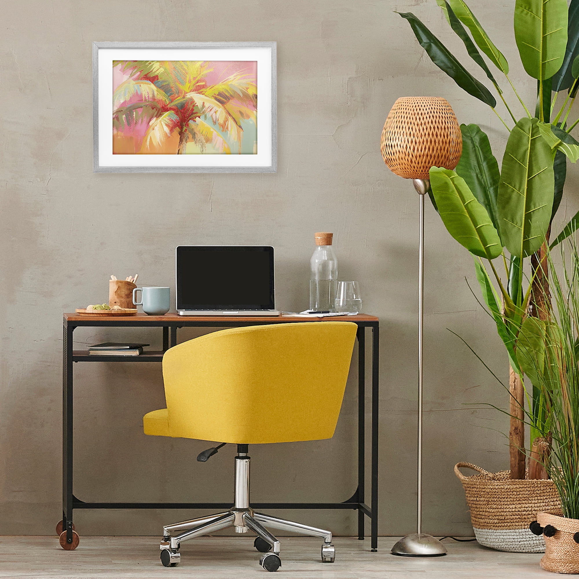 Stupell Industries Warm Palm Leaf Impressions Gray Framed Print Under Glass, design by Jacky Ngan