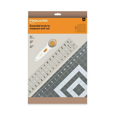 Fiskars 3-Piece Fabric Cutting Set: White Rotary Cutter, Gray Cutting Mat, and Acrylic Sewing Ruler