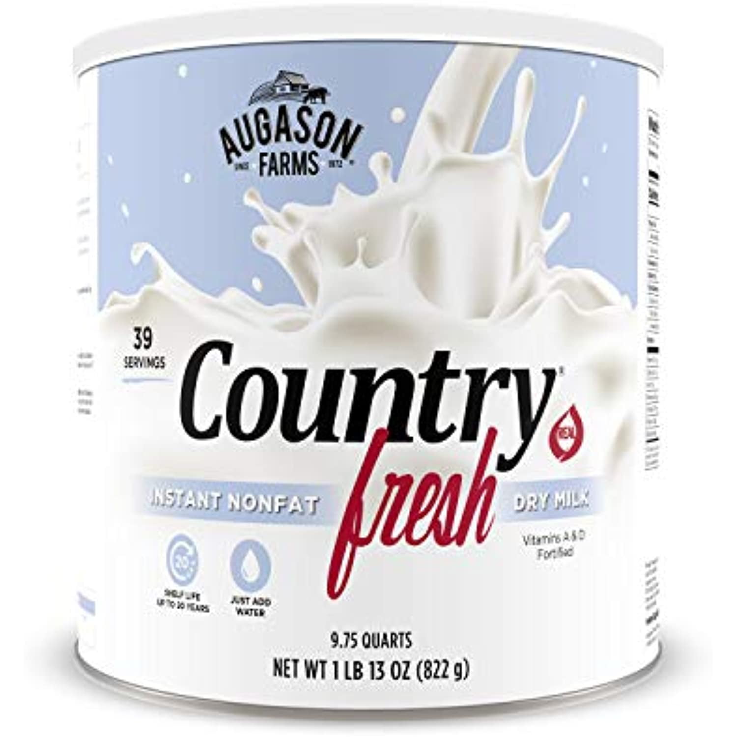 Augason Farms 5-90620 Country Fresh 100% Real Instant Nonfat Dry Milk, 1 Lb, 13 Oz