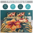 thumbnail image 5 of 3 Pcs Soft Bedding Set, Includes 1 Duvet Cover with Zipper And 2 Pillow,Shams Hawaiian Hibiscus Garden Orange Flowers Queen(90"×90"), 5 of 8