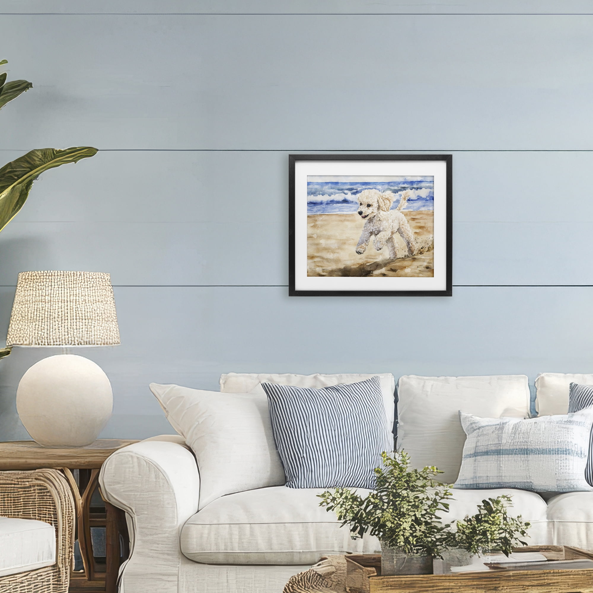 Stupell Industries Poodle's Journey on Beach Black Framed Print Under Glass, design by Svetlana Aleynikova