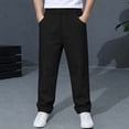 thumbnail image 2 of Boys School Uniform Pants Pull-On Loose Fit Lightweight Workwear Flat Front Elastic Waist Straight Trousers with Pockets Black 7-8 Years, 2 of 9