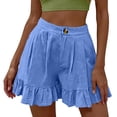 thumbnail image 4 of Shorts for Women Dressy Casual High Waist Ruffle Hem Wide Leg Short Loose Elegant Summer Vacation Shorts with Pocket Blue 2XL, 4 of 5