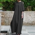 thumbnail image 2 of gakvbuo Summer Summer Dresses for Women Plus Size Dress for Women Sundresses Women'S Cotton And Linen Crewneck Loose Puff Sleeve Half Sleeve Solid Long Dress, 2 of 8
