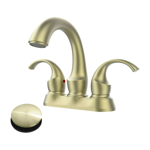 Cobbe 2-Handle Swan Style Bathroom Sink Faucet with Aerator 4-inch Centerset Vanity Sink with Pop-Up Drain and Supply Hoses  Brushed Gold