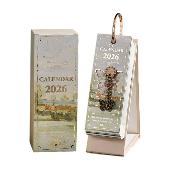 YHAICO Advent Calendars Advent Calendars for Toddlers Vintage Oil Painting 2026 One-way Calendar Desktop Small Decoration Countdown Plan Desk Calendar Base Bronzing