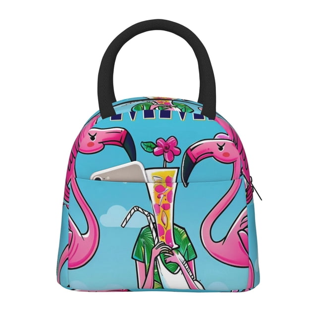 Easygdp Beach Flamingo Trio Bolsa de Almuerzo Insulada Grande, Forro de Aluminio, Diseño Espacioso, a Prueba de Fugas, Ideal para Trabajo, Picnics, Viajes y Actividades al Aire Libre