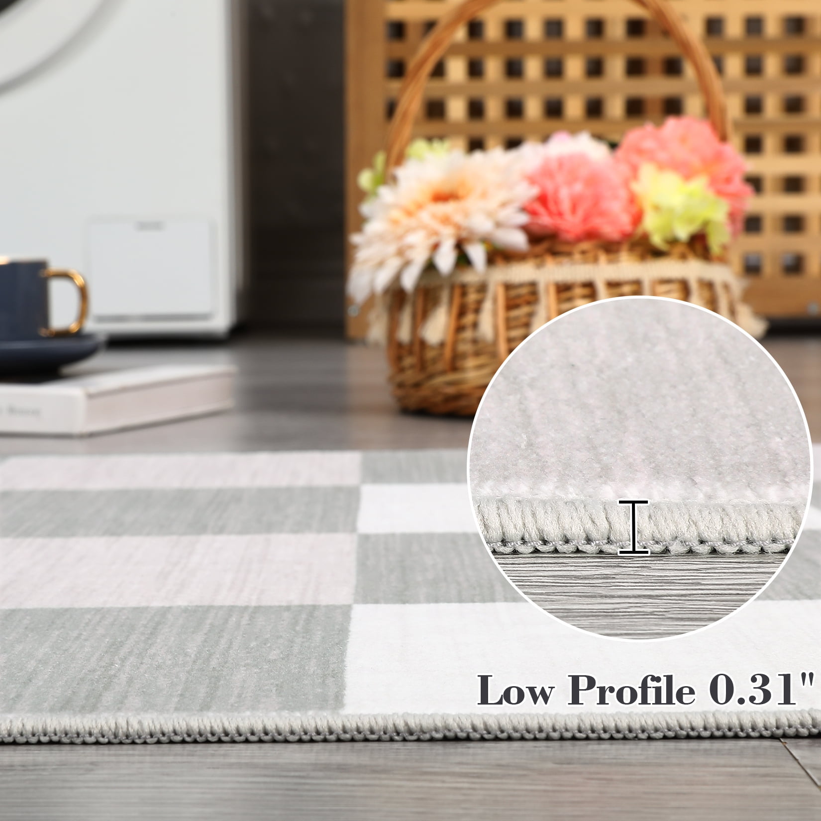 Garvee 10' x 13' Large Area Rug Modern Plaid Rug Checkered Rug Soft Non-Slip Low Pile Rugs for Living Room Bedroom, Gray