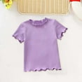 thumbnail image 3 of XIMIN Kids Girls Round Neck Shirts Cute Rib Knit Lettuce Trim Short Sleeve Wooden Ears Edge Blouse Tops Fashion Crewneck Solid Color Blouse Summer Stretch T-Shirt, 3 of 3