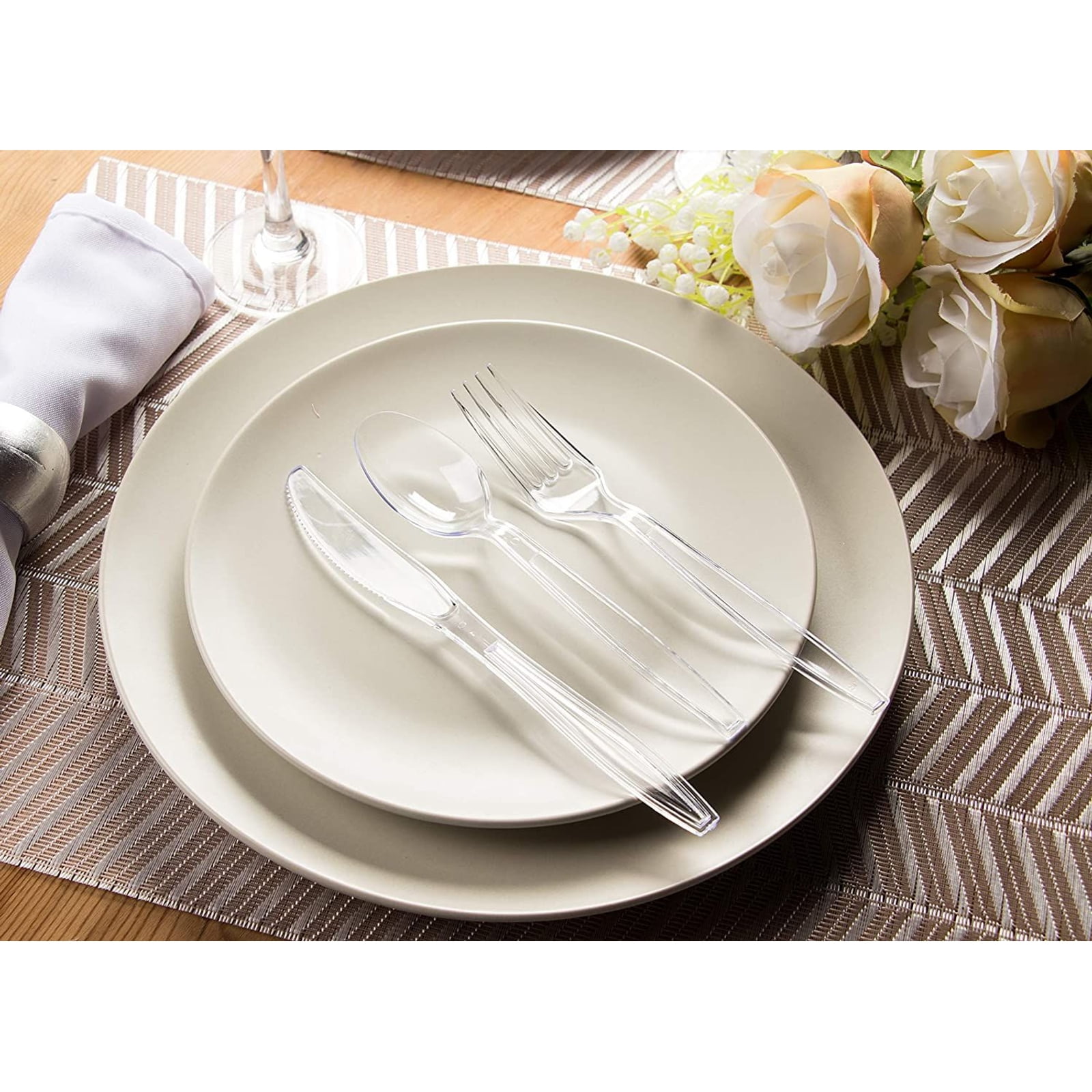 SafeWare 200 Clear Plastic Forks, Heavy Duty, Disposable Utensil Silverware for Party, BBQ, Picnic, Family, Office, Restaurant