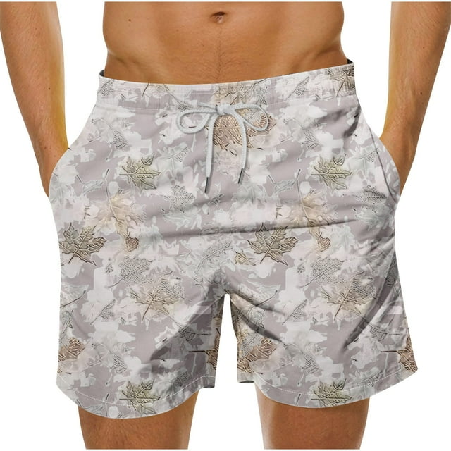 Pantalones Cortos Casuales de Baño con Impresión de Hojas Hawaianas para Hombres 100% Poliéster, Pantalones de Playa de Secado Rápido, Upf 50 + con Forro de Malla para Nadar