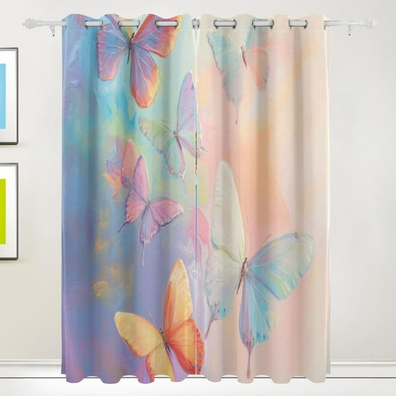 Pastel Butterflies Black Out Curtains 84 Inch Length Curtains for Sliding Glass Doors Bedroom Living Room 2 Pack