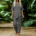 thumbnail image 2 of PRINxy Women All Match Linen Texture Two Piece Outfit Summer Crew Neck Short Sleeve Top Loose Wide Leg Pants Ladies Outdoor Leisure Daily Wear Suit Gray XXXL, 2 of 7