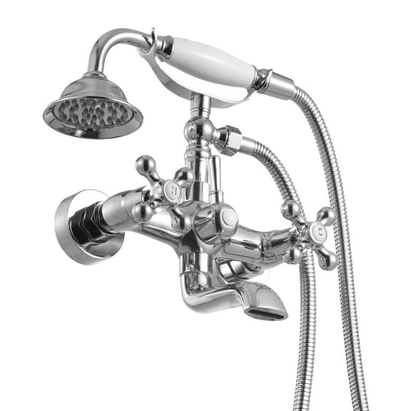 KFFKFF Wall-Mounted Clawfoot Tub Faucet with Handheld Shower, Vintage Polished Chrome Bathtub Filler Kit Featuring Adjustable Swing Arms and 360° Rotating Spout