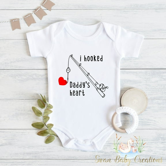 Bella Canvas with I Hooked Daddy'S Heart For Valentine'S Day Shirt, Cute Valentine'S Baby Outfit, Baby Shower Gift, Daddy And Me Valentine'S Cute And Cool Baby Boy or Girl Bodysuit Gift