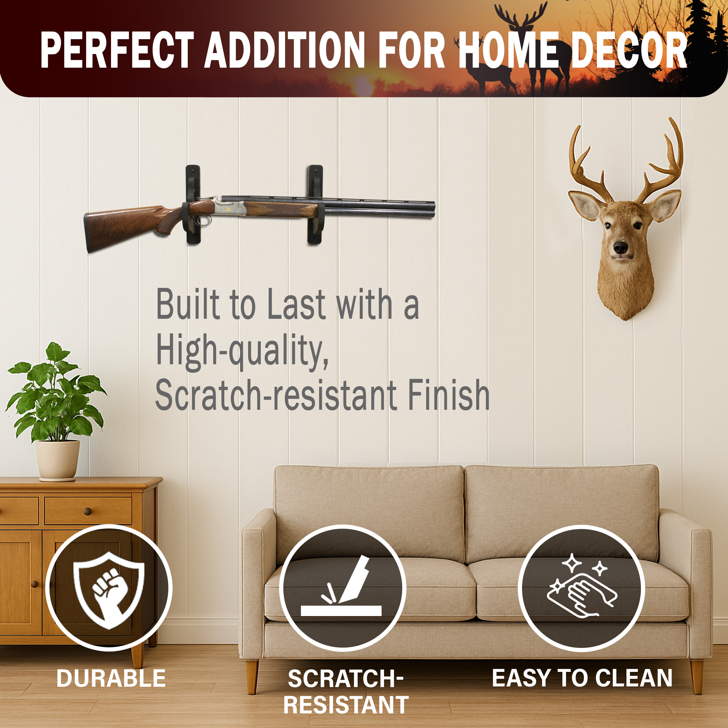 Rush Creek Creations | Indoor 1-Gun Rack for Wall for Shooting Rifles and Airsoft Shotguns, Single Gun Storage for Real Guns/Firearms, Premium Alternative for Single Gun Safe for Rifles and Pistols