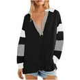 thumbnail image 3 of Pxxlle Oversized Sweatshirts for Women Trendy Patchwork Striped Graphic Sweatshirt Casual Fall Long Sleeve Pullover Tops Loose Fit V Neck Sweatshirts Black L, 3 of 8