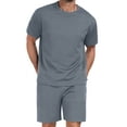 thumbnail image 6 of Mens 2 Piece Outfit Summer Vacation Beach Set Casual Short Sleeve Shirt and Shorts for Men Gray 2XL, 6 of 7