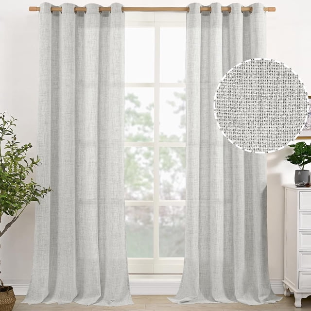 Natural Linen Curtains Long for Living Room Bedroom Groet Top Light Filtering Privacy Linen Textu Window Semi Sheer Drapes Panels x Natural