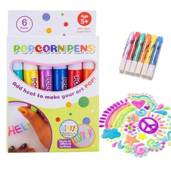 DIY Bubble Popcorn Drawing Pens, 6PCS Magic Puffy Pens, Magic Popcorn Color Paint Pen, Puffy Bubble Pen Puffy 3D Art Pen, Magic Colour Paint Pen for Greeting DIY Cards