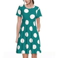 thumbnail image 1 of Gaeub Robe à Pois Bleu Sarcelle et Blanc pour Femmes, Tunique Décontractée à Manches Courtes, Robe Midi d'Été pour Femmes, Robe à Manches Courtes pour Femmes, 1 of 6