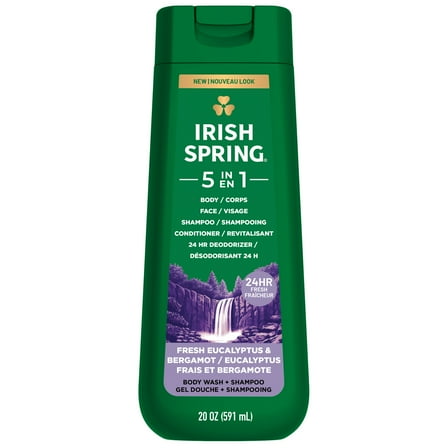 Irish Spring 5 in 1 Moisturizing Body Wash for Men, Fresh Eucalyptus & Bergamot Scent, 20 fl oz
