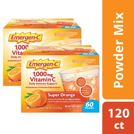 (2 Pack) Emergen-C Vitamin C Drink Mix, Super Orange, 1000 mg, 60 (Best Cold Drink For Health)
