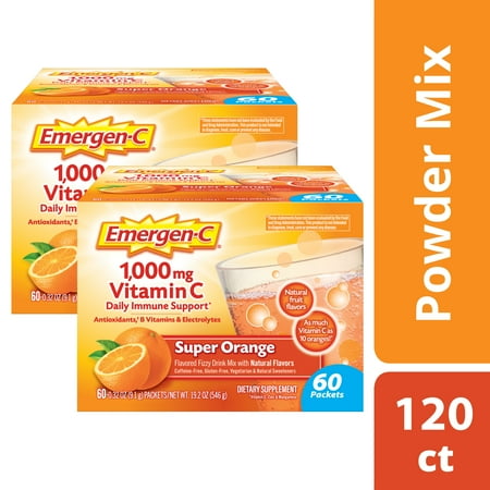 (2 Pack) Emergen-C Vitamin C Drink Mix, Super Orange, 1000 mg, 60 (Best Organic Vitamin C)