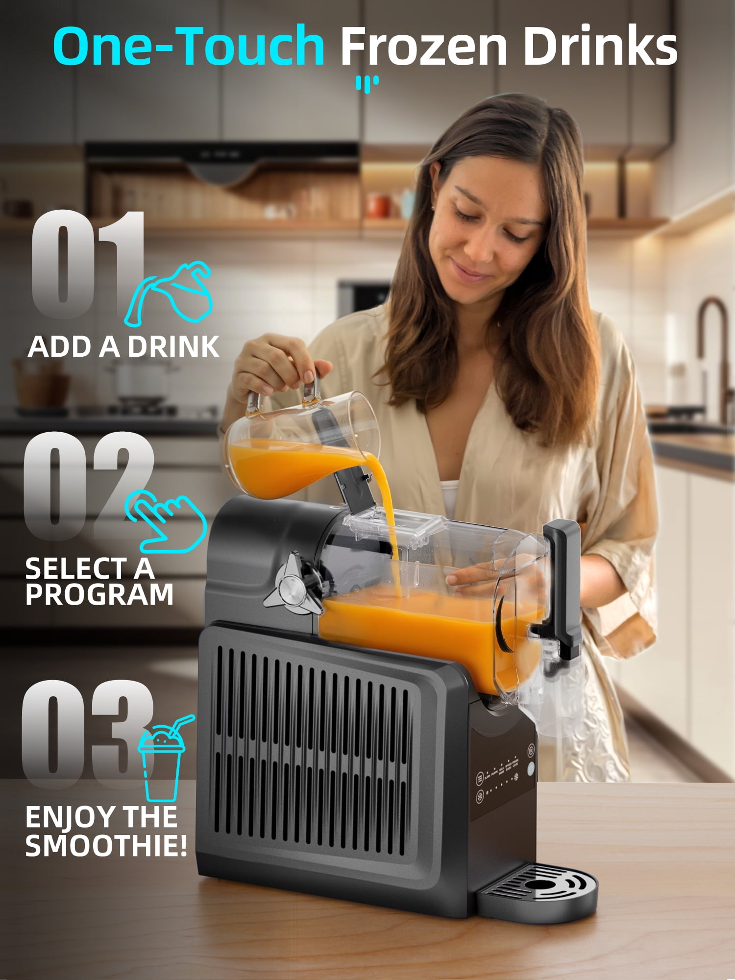 92 oz Frozen Slushie Machine for Home, No Ice Required, with Auto-Clean & 5 Preset Programs, Perfect for Margaritas, Smoothies, Milkshakes, Black