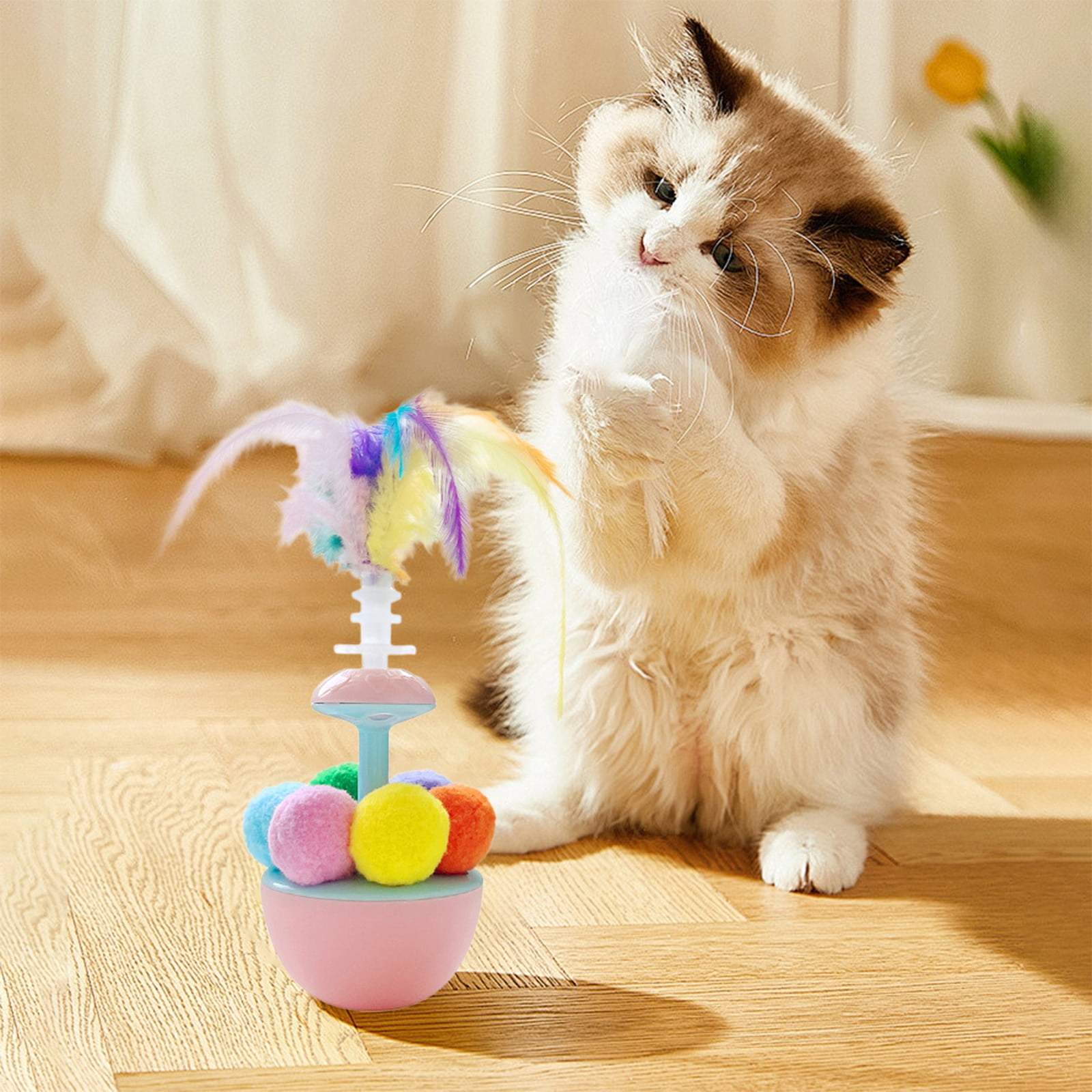 Specollect Clearance 5Pcs Interactive Cat Toys for Indoor Cats, Roly Poly Wobble Stimulation Kitty Cat Toy to Keep Them Busy for Bored Adult Cats Self Play, Cute Funny Kitten Feathers & Ball Toy