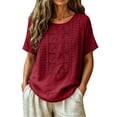 thumbnail image 2 of MEICHEN Women's Fashionable Casual Solid Color Pleated Cotton and Linen Tops Shirts and T Shirts Summer Essentials Tops for Women, 2 of 7