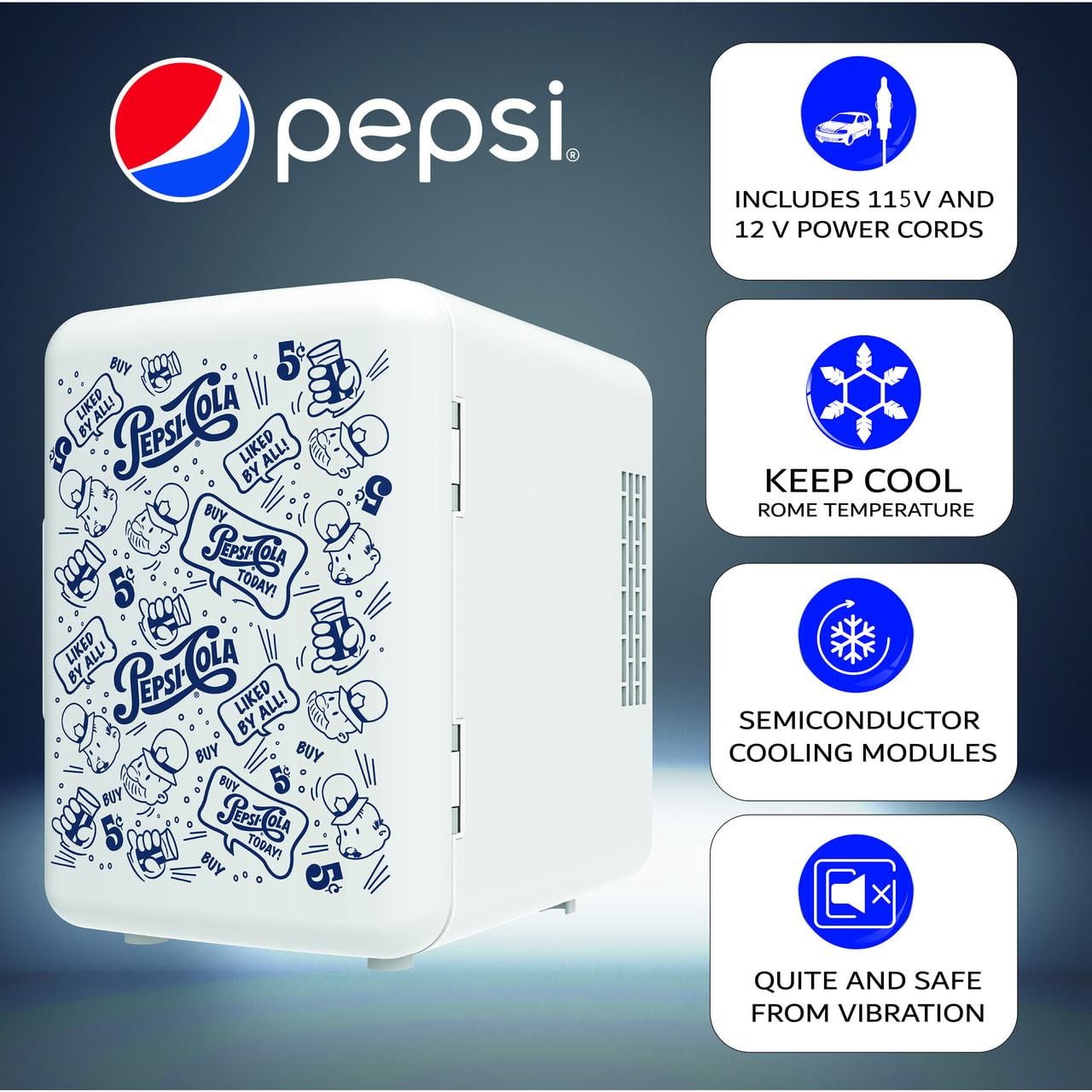 Pepsi Wheeled MIS150PEP Corded Electric Plastic 4 liters Mini Personal Fridge Cooler